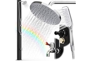 dirks-traumbad Solar Garden Shower 35 L with Hand Shower 20 cm Shower Head Anti-Limescale Function Foot Shower I Tap Drain Plug Solar Shower Garden Outdoor Shower Sauna Shower Outdoor Pool Shower