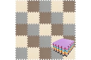 qqpp® 18 Puzzle Eva Schaumstoff Puzzlematte Puzzleteppich Kinder - Krabbelmatte Spielmatte Baby Schadstofffrei Sport rutschfest Bodenschutzmatte Fitness Matte. Braun, Beige, Grau. QQC-FJLb18N