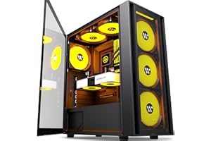 AMANSON PC Case- Pre-Install 6 PWM Fans，ATX Mid Tower Gaming Case，Mesh Computer Case with Opening Tempered Glass Side Panel, H05,Black