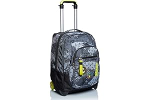 Seven Trolley Scuola, Grigio, Fly Stars, 2 in 1, Doppio Uso, Zaino con Carrello Fisso, Crossover System e Tasca con Organizer, Zaini e Trolley, Viaggio, Bambino Ragazzo