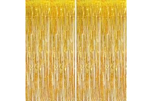 carve ideas 2 Stück Lametta-Folienvorhang, Metallischer Fransen-Hintergrund Party-Deko für Geburtstag, Hochzeit, Verlobung, Baby-Shower, Junggesellinnenabschied, Weihnachten, Fest (1 × 2,5 m, Gold)