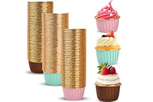 HOAAIGO 150 Pièces Moules à Cupcakes Jetables, Caissettes de Décoration à Pâtisserie, Mini Moule de Cuisson en Papier pour Muffins, Wrappers de Gâteaux Muffin Tasses avec Doublures en Aluminium-3 Couleurs