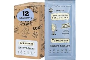SUNFLY Sweet & Salty Sunflower Seed Butter – 12 Sachets (12 x 32g) | Nut-Free, Vegan, High-Protein | Allergen-Free, No Palm Oil | Plant-Based Peanut Butter Alternative, On-the-Go Spread