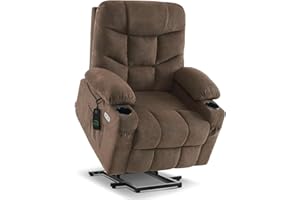 MCombo Recliner Armchair Lift Chair for Elderly, Power Electric Riser Recliner for Living Room, Fabric Reclining Sofa Chair, Extended Footrest, Type C+USB Ports, 2 Cup Holders 7287 (Brown, Medium)