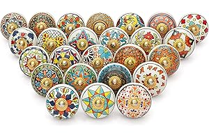 CRAFT TRADE Boutons artisanaux pour armoires et tiroirs Assortiment de boutons d'armoire mandala céramique vintage Poignées de Armoires Placard pour armoire Décoration intérieure de la maison - Paquet de 25
