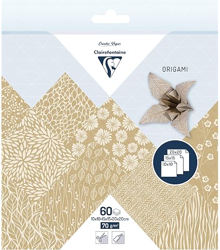 Ursus 38035599 Lot De 100 Feuilles De Papier Kraft 80 G/m² 15 X 15 Cm Avec 10 Designs Différents, Avant Avec Motif, Verso Non Imprimé, Avec Instructions Pliantes Marron