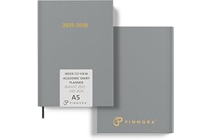 Pinnora A5 Slate Grey Academic Diary 2025-2026 Week to View, Hard Cover, August - July Dated Academic Planner, Ideal Student & Teacher Planner 2025-26, University, Revision, Study, To-Do Lists
