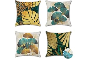 Ohok Outdoor Waterproof Cushion Covers 45x45 cm Pack of 4 Decorative Throw Cushion Covers Cushion Case for Sofa Couch Bed Living Room Indoor Outdoor Patio Garden Farmhouse Home Decor (Golden Leaves)