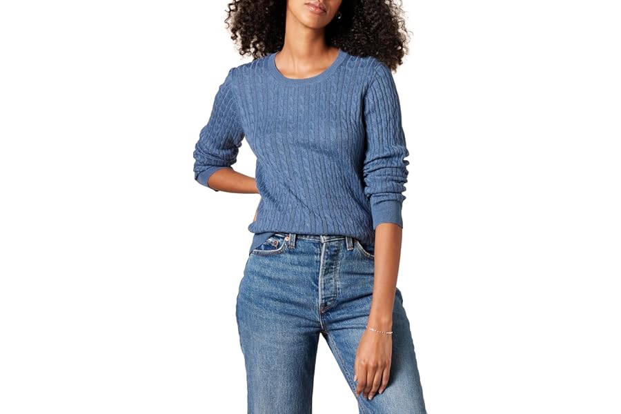 Amazon Essentials Women's Lightweight Cable Knit Long-Sleeve Crewneck Jumper (Available in Plus Size)