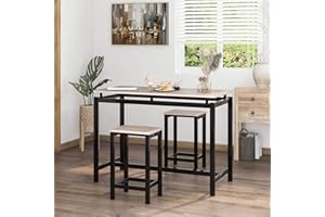ModernLuxe Bar Table Set with 2 Bar Stools - Perfect for Kitchen, Living Room, and Party Room - Create a Stylish Breakfast Bar or Kitchen Counter Industrial Style Oak