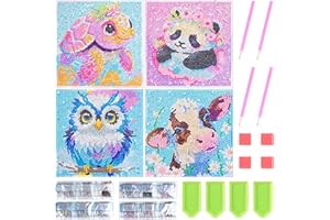 Banaone Diamond Painting Kit, 4 Pezzi Pittura Diamante Bambini Animali, Pittura con Numeri Diamante per Bambini Ragazza, DIY Kit Pittura Diamante per Adulti Principianti, Bambini