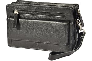 HOUSE OF LEATHER Mens Leather Wrist Bag Clutch Organiser Travel Organiser Bag RALF Black