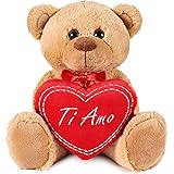 Brubaker Orsacchiotto Orso di Peluche con Scritta Ti Amo su Un Cuore di Peluche - 35 cm di Altezza