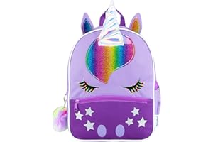 Harry Bear Plecak Jednorożec | Plecak Tęcza | Plecak Dziewczęcy Z Pomponem | Plecaki Szkolne | One Size Fioletowy