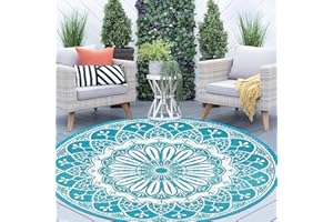 Cekene Tapis d'extérieur rond pour patio, terrasse, pique-nique, camping-car, remorque - 180 cm - Bleu