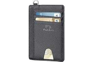 FurArt Portefeuille Minimaliste Fin, Porte-Cartes de Crédit à Blocage RFID pour Femmes et Hommes, avec Manille en D de Démontage
