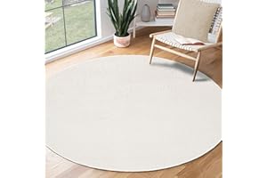 the carpet Relax Moderner Flauschiger Kurzflor Teppich, Anti-Rutsch Unterseite, Waschbar bis 30 Grad, Super Soft, Felloptik, Creme, 120 x 120 cm Rund