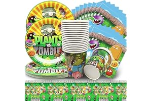 SHAMOPARTY Greenery Game - Set di 61 stoviglie per feste di compleanno per bambini, piatti, tazze, tovaglioli, tovaglioli