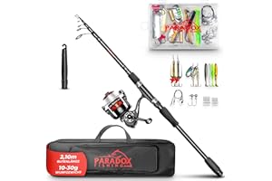 ‎PARADOX FISHING Paradox Fishing Angelruten Set zum Spinnfischen 2,1m/2,4m/2,7m I Teleskop-Rute mit Rolle, Ködern, Angelzubehör und Angel-Tasche I Angel Set – Angel-Set komplett