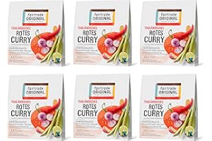 ‎FAIRTRADE ORIGINAL 6 x 70 g Rote Curry Paste | Thailändisch | 420 g Thai Curry rot von Fairtrade Original | ohne künstliche Zusätze | Gewürzpaste für asiatische Gerichte und würzig, scharfe Speisen