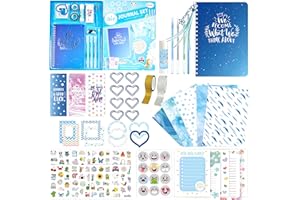 ROEOWENE 132PCS Kit Scrapbooking Enfant DIY Bullet Journal Scrapbooking Materiel Kit avec Autocollant Scrapbooking Accessoires Set Stickers Scrapbooking Cadeau Fille 8 9 10 11 12 ans Ado-Étoiles bleue