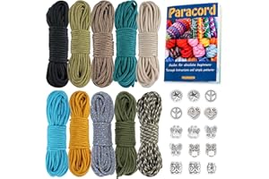 MONOBIN Micro Paracord Kit with Paracord Instructions, 10 Colors 20FT 2MM Paracord Combo kit with Paracord Beads for Making Paracord Bracelets, Lanyards (10Colors-B, 200FT)