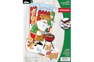 Bucilla, Grilling Santa Christmas 18" Felt Applique Stocking Making Kit, Perfect for DIY Holiday Needlepoint Arts and Crafts, 89313E