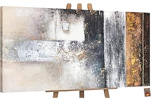 YS-Art Abstract hand painted painting Success Wall art with gold Modern textured artwork in black gray and yellow shades 40x20 inch