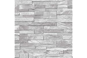 GRANDECO 3D Slate Stone Brick Effect Wallpaper Washable Vinyl Natural Grey