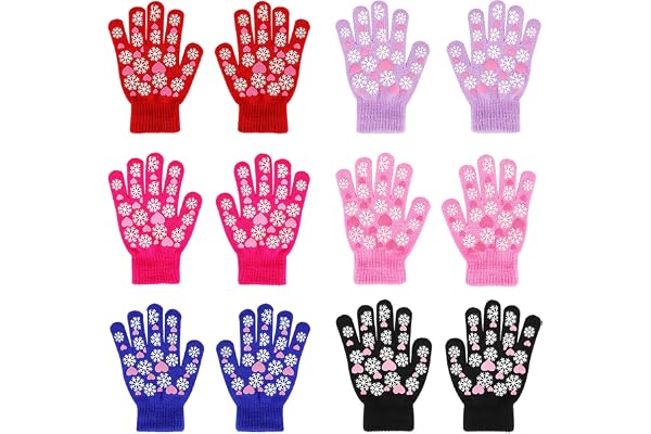 QKURT 6 par magiska handskar – vinterstickade helfinger stretch varma handskar för 5 ~ 13 år gamla barn flickor och pojkar