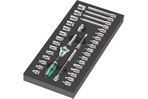 Wera 05150110001 9720 Depósito de espuma juego de carraca Zyklop 8000 a de 1/4" Set 1, 37 piezas, Negro-verde