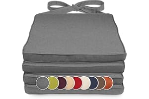 sunnypillow 4er Set Stuhlkissen 40 x 45 x 5cm | Polsterauflage Auflage für Stühle/Rattanstühle | Stuhlauflage mit Schleifenbändern | Indoor/Outdoor | Grau |