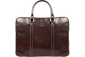 Time Resistance Leather Briefcase Bag Slim Full Grain Leather Laptop Messenger