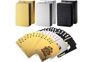 Suwimut 6 Decks Playing Cards, Waterproof Playing Cards Plastic Playing Card Washable Flexible for Family Game Party (2 Gold, 2 Silver, 2 Black)