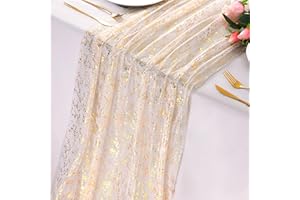 Snowkingdom 10 Ft Gold Table Runner, Sheer Chiffon Tulle Cheesecloth Golden Sequin Glitter Metallic Foil, Gold Party Table Decorations Centerpiece for Wedding Birthday Christmas Bridal Baby Shower