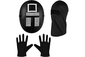 BALINCO Maska do gry + kominiarka + czarne rkawiczki + 1x karta do gry na Halloween, karnawa i karnawa jako kostium dla mczyzn i kobiet (kwadrat)