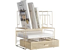 Blu Monaco Gold Desk Organizer with File Sorters and Drawer