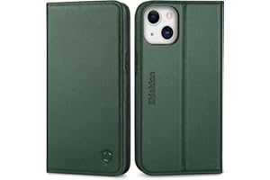 SHIELDON Etui do iPhone 13, etui portfelowe z prawdziwej skóry do przechowywania kart optymalna ochrona przed wstrząsami TPU [RFID Blokowanie] Stojak kompatybilny z iPhone 13 (6,1 cala) - Nocna zieleń