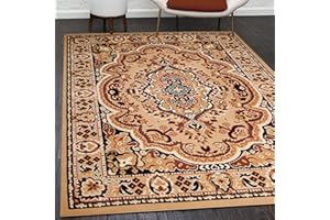 ‎MAZOVIA Mazovia Orientalisch Vintage Teppich - Kurzflor - Muster mit Medaillon - Traditioneller Teppich für Wohnzimmer, Esszimmer - ÖKO-TEX Wohnzimmerteppich - Beige 300 x 400 cm