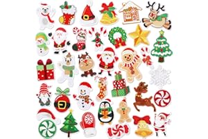 AUGSUN 36 Patchs Thermocollants Patchs à Repasser de Noël, Brodés, à Coudre, pour Réparation, Père Noël Sapin de Noël Couronne Bonhomme de Neige Canne à Sucre Bricolage pour Vêtements, Vestes, Jeans