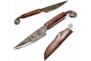 Toferner - Cuchillo de acero para letras - Forjado a mano y aspecto vintage - Hoja puntiaguda ultra afilada - Incluye estuche de cuero auténtico