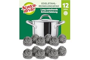 Scotch-Brite Stainless Steel Scourer, 12 Pieces - Rust Resistant Spiral Metal Scourer, Powerful and Effective Clean Scrubbing pad