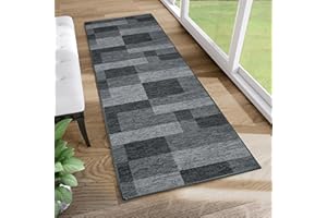 TAPISO Anti Rutsch Teppich Läufer rutschfest Brücke Meterware Modern Bsalt Dunkelgrau Viereck Geometrisch Design Flur Küche Wohnzimmer Diele 67 x 160 cm