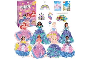 Afufu Kit de Loisirs Créatifs Jouets Poke in Art 12PCS, 8 Princesses + 800 Tissus + 2 Stylos, Bricolage Foil Artisanat Activité Manuelle Enfant Fille 3–12 Ans, Travaux Manuels Cadeau Créatif