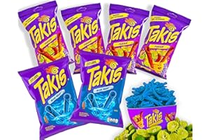 ‎MEXHAUS Takis Chips Box - 2x Takis Blue Heat 92g und 4x Takis Fuego 56g - Chips Grosspackung Chips scharf (Pack von 6) - Blaue Takis und Takis Fuego