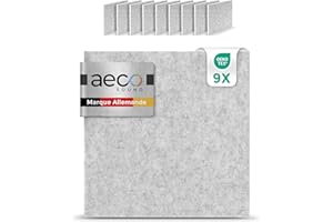 Aeco Sound® - Panneaux Acoustiques en Feutre | 9 pièces de 30x30cm | auto-adhésifs | feutre acoustique extra épais de 1,5cm | isolation phonique, réduction de bruit (Gris)