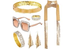 Goenb 6 Pezzi 70s Disco Accessori Donna, Disco Costume Accessori Disco Abbigliamento Disco Gioielli per Le Donne 70s per Vestire la Festa (Oro)