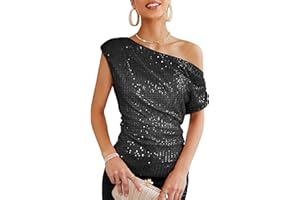 GRACE KARIN Women Elegant Sequin Tops Party Glitter Ruched Wrap Tops Sparkly Blouse