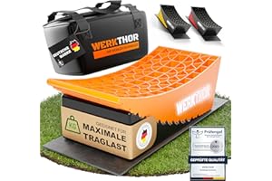 WERKTHOR Cunei per Camper (Arancione) - [Set di 2] Cunei Collaudati per Caravan, Camper e Rimorchi [<13,5t] - Livellamento Senza Gradini, Cunei per Camper Incl. Borsa di Trasporto
