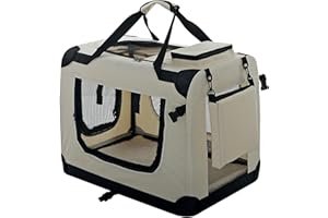 PET VIOLET Hundetransportbox Hundebox Faltbar Auto Transporttasche Hunde Katzen Tragetasche 50x34x36 cm, Beige